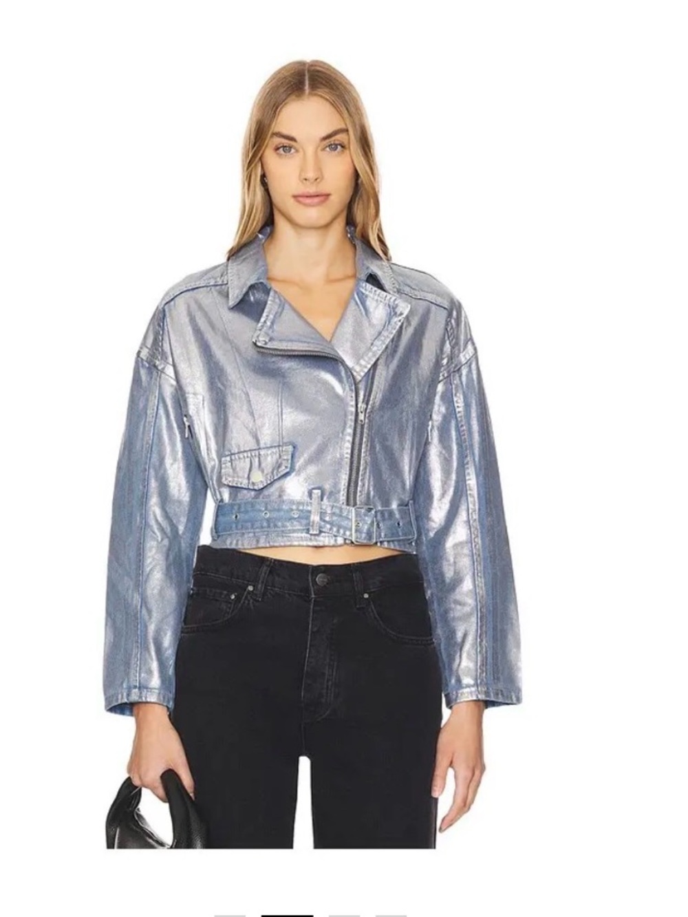Metallic Superdown Cropped Moto Jacket - Picture 2 of 4